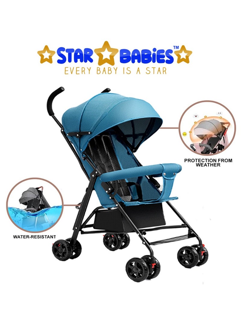 Star Babies - Buy 1 Get 1 (Lightweight Portable Infant Stroller W/ Compact Fold with Free 25pcs Disposable Bibs- Blue