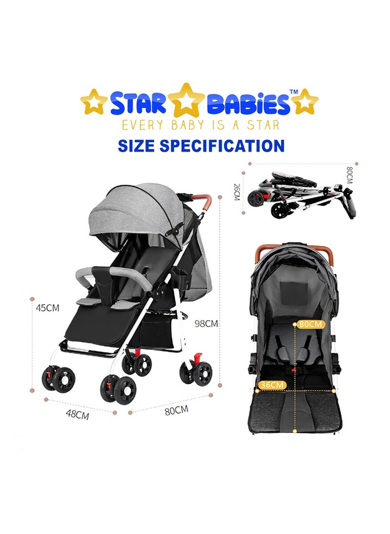 Star Babies - Buy 1 Get 1 (Lightweight Portable Infant Stroller W/ Compact Fold with Free 25pcs Disposable Breast- Grey