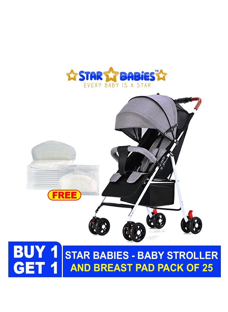 Star Babies - Buy 1 Get 1 (Lightweight Portable Infant Stroller W/ Compact Fold with Free 25pcs Disposable Breast- Grey