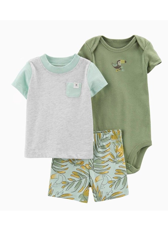 Spring and Summer Boys Climbing Clothes T-shirt Shorts Triangle Bodysuit Baby Boys Home Clothes 3-piece Set