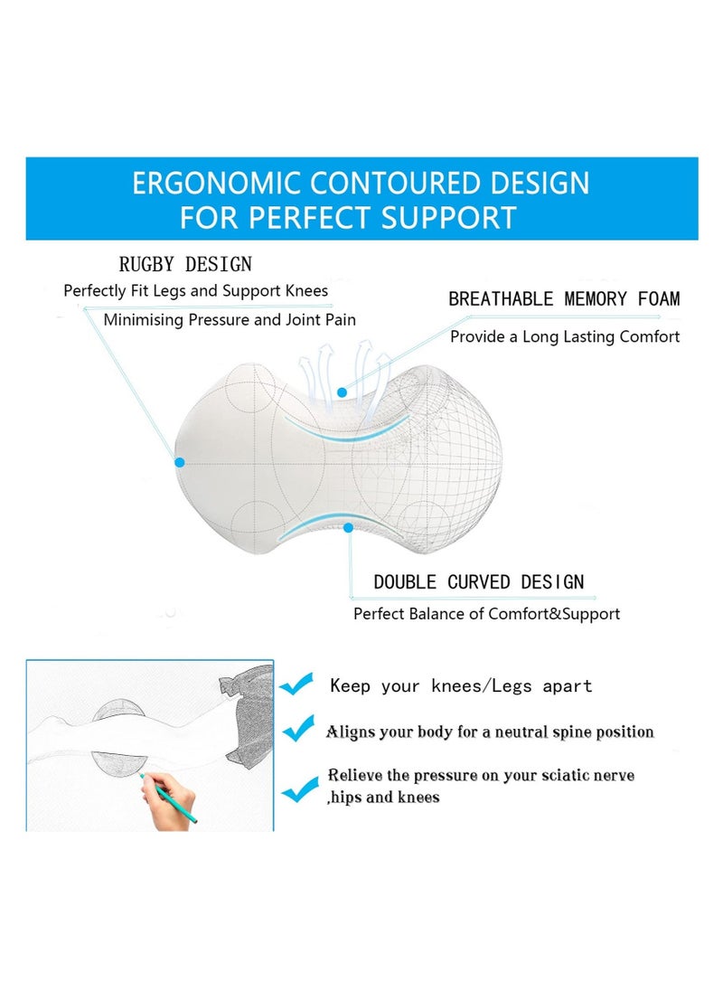 Ergonomic Memory Foam Knee Pillow for Side Sleepers - Cooling Leg Support for Back Pain Relief, Sciatica & Pregnancy Comfort