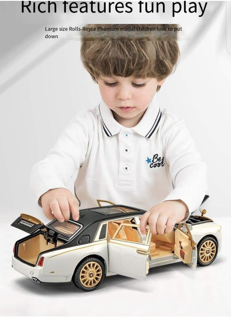 Exquisite car model 1/24 Rolls Royce Phantom model car, zinc alloy regenerative toy car with sound and light, suitable for children, boys and girls as gifts. (White)