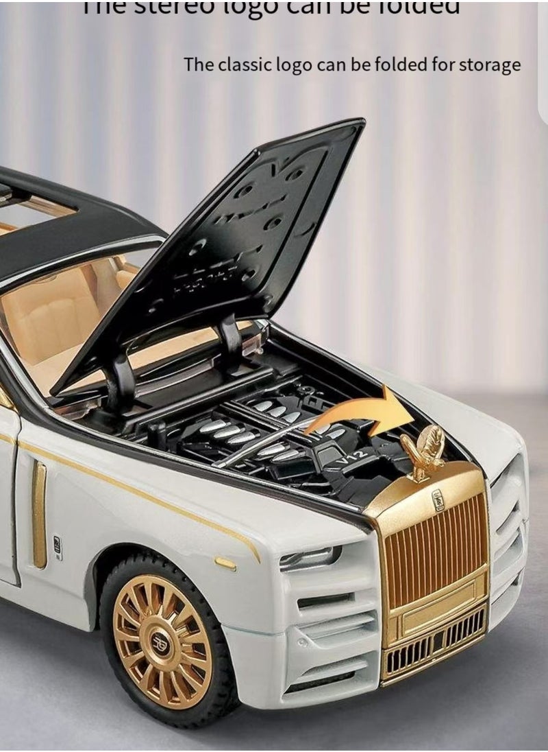 Exquisite car model 1/24 Rolls Royce Phantom model car, zinc alloy regenerative toy car with sound and light, suitable for children, boys and girls as gifts. (White)