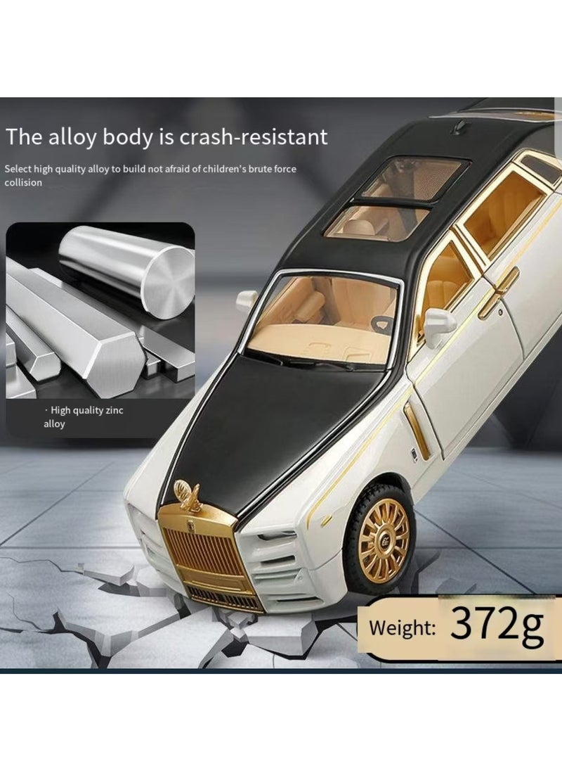 Exquisite car model 1/24 Rolls Royce Phantom model car, zinc alloy regenerative toy car with sound and light, suitable for children, boys and girls as gifts. (White)