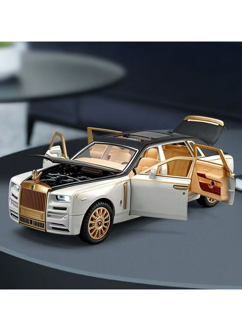 Exquisite car model 1/24 Rolls Royce Phantom model car, zinc alloy regenerative toy car with sound and light, suitable for children, boys and girls as gifts. (White)