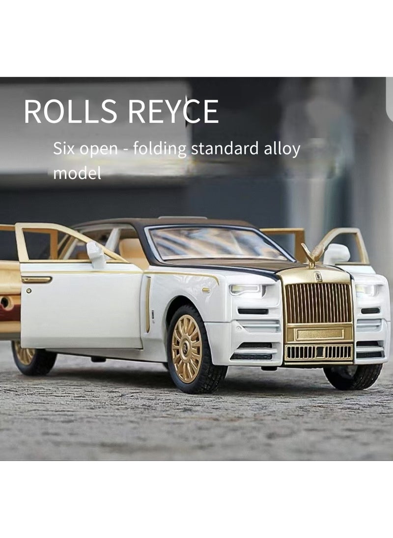 Exquisite car model 1/24 Rolls Royce Phantom model car, zinc alloy regenerative toy car with sound and light, suitable for children, boys and girls as gifts. (White)