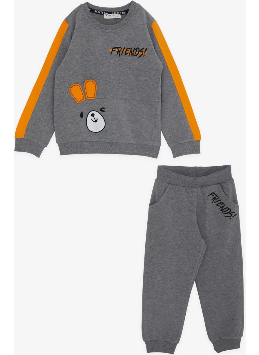 Girls & Boys Boy Tracksuit Set Animal Printed Ears Moving 1-4 Years, Dark Gray Melange