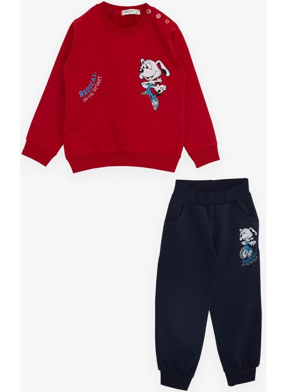 Girls & Boys Baby Boy Tracksuit Set with Bicycle Happy Puppy Printed 9 Months-3 Years, Red
