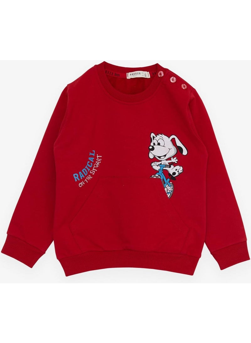 Girls & Boys Baby Boy Tracksuit Set with Bicycle Happy Puppy Printed 9 Months-3 Years, Red