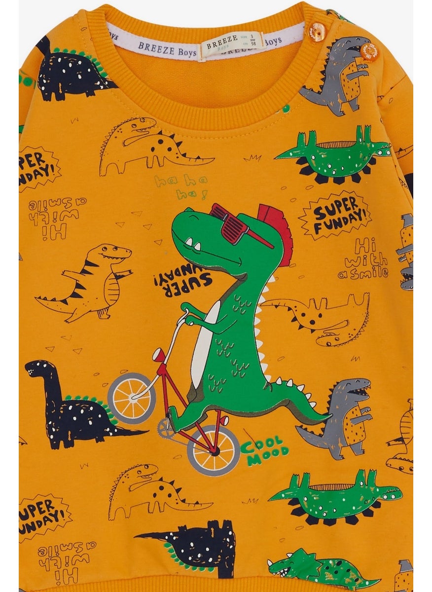 Baby Boy Tracksuit Set Dinosaur Printed 9 Months-3 Years, Mustard Yellow