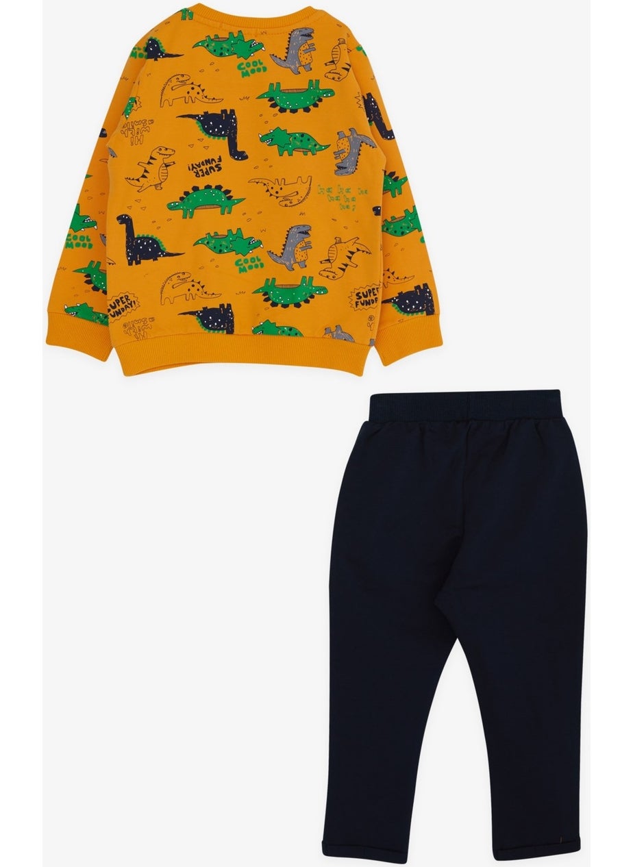 Baby Boy Tracksuit Set Dinosaur Printed 9 Months-3 Years, Mustard Yellow