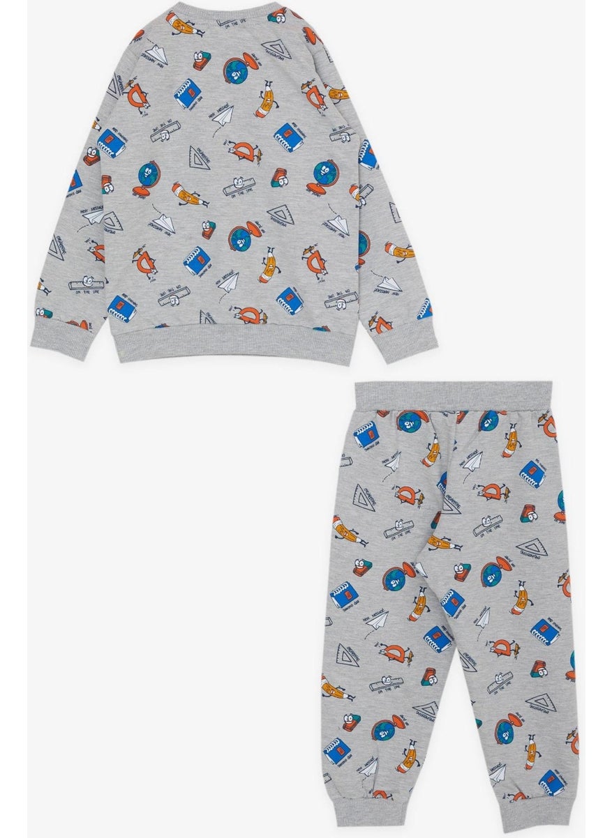 Girls & Boys Boys Tracksuit Set, School Theme, 1.5-5 Years, Gray Melange