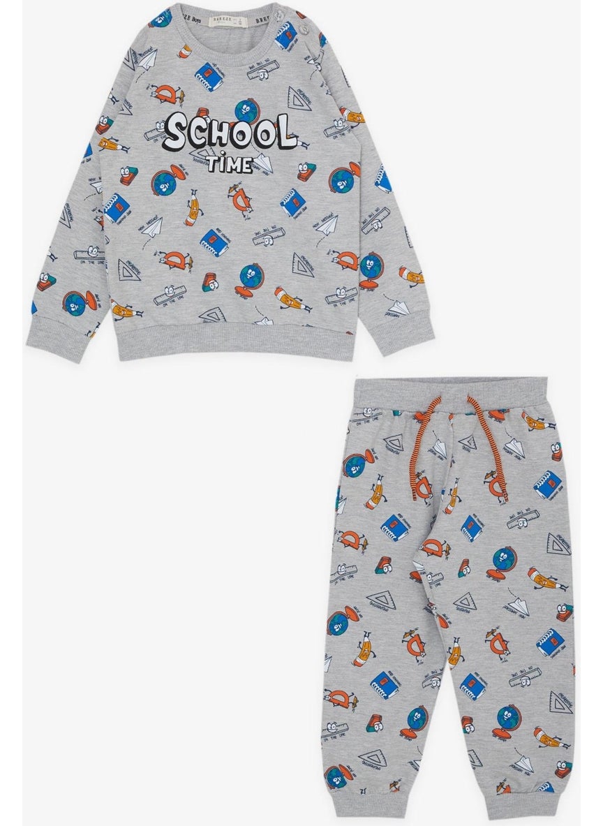 Girls & Boys Boys Tracksuit Set, School Theme, 1.5-5 Years, Gray Melange