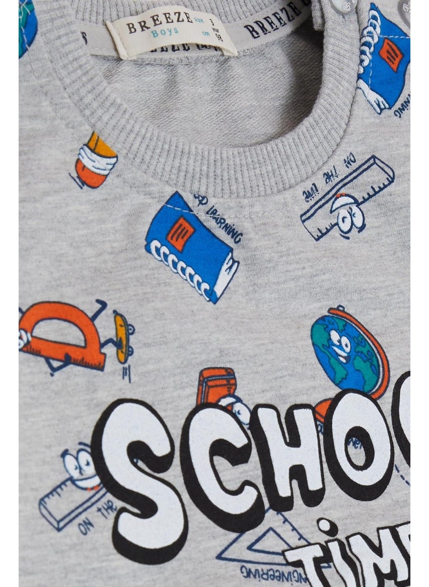 Girls & Boys Boys Tracksuit Set, School Theme, 1.5-5 Years, Gray Melange