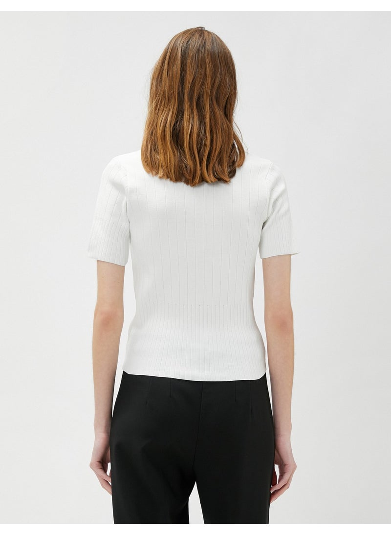 Short Sleeve Sweater V-Neck Ribbed