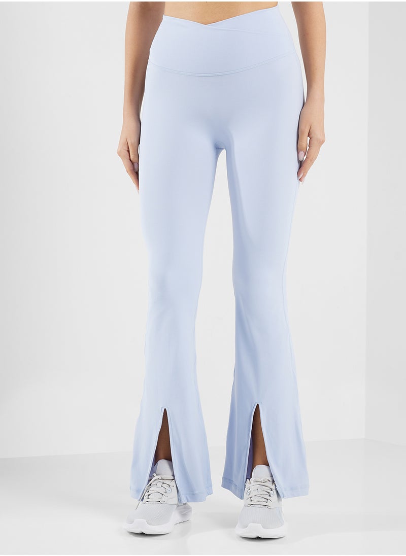 Soft High Rise Flared Leggings With Front Slit