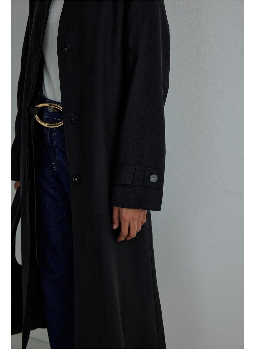 Black Weightless Long Trench Coat