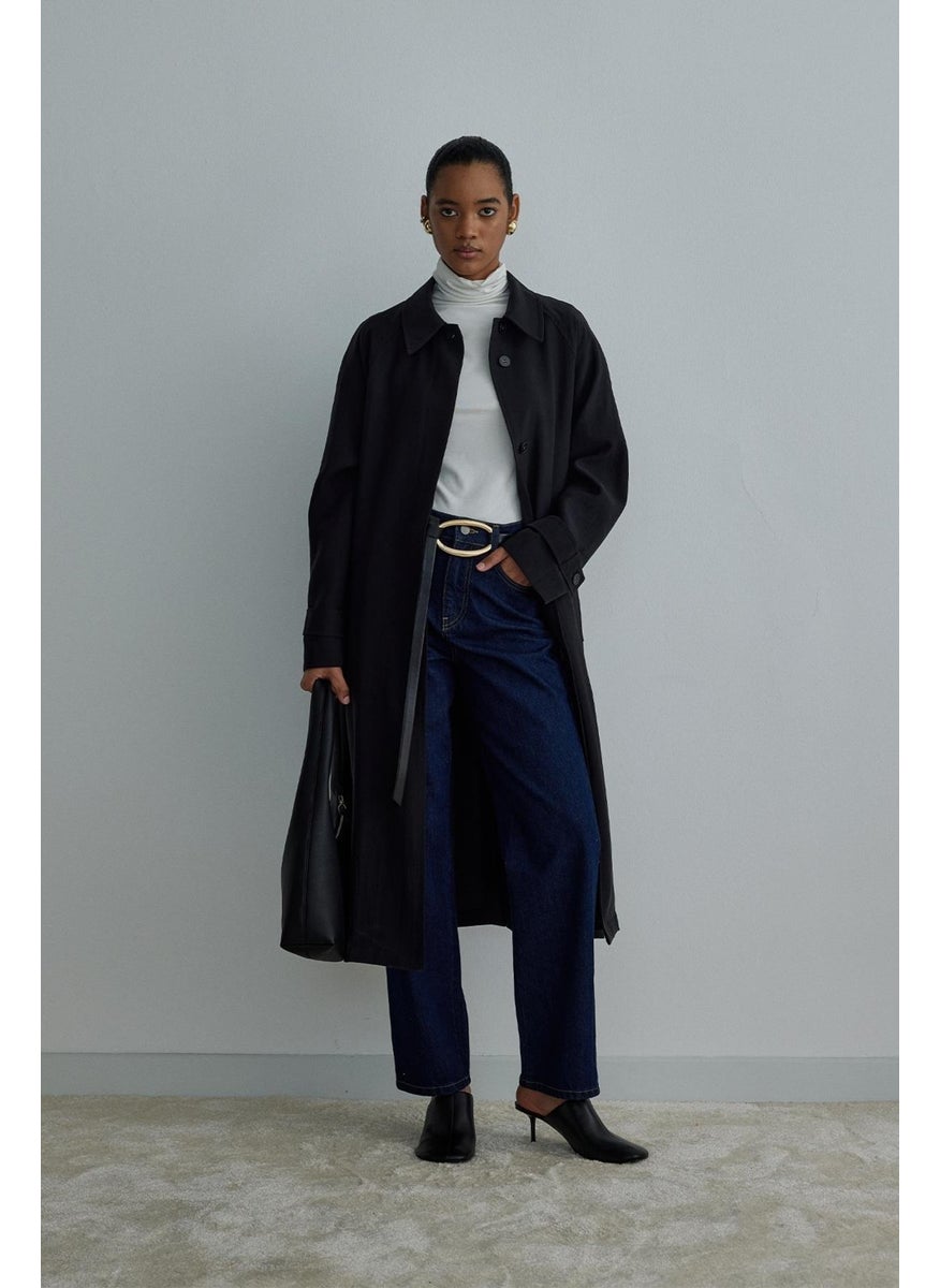 Black Weightless Long Trench Coat