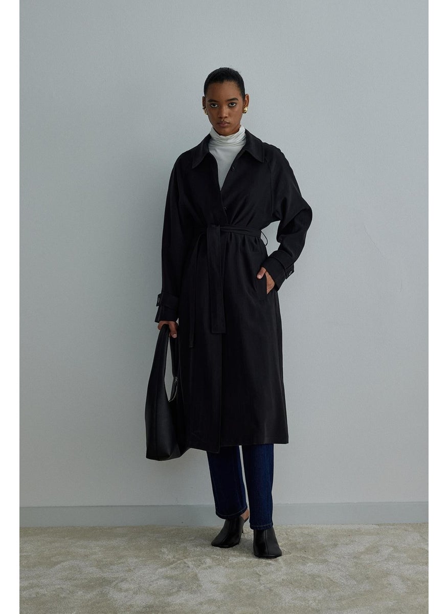 Black Weightless Long Trench Coat