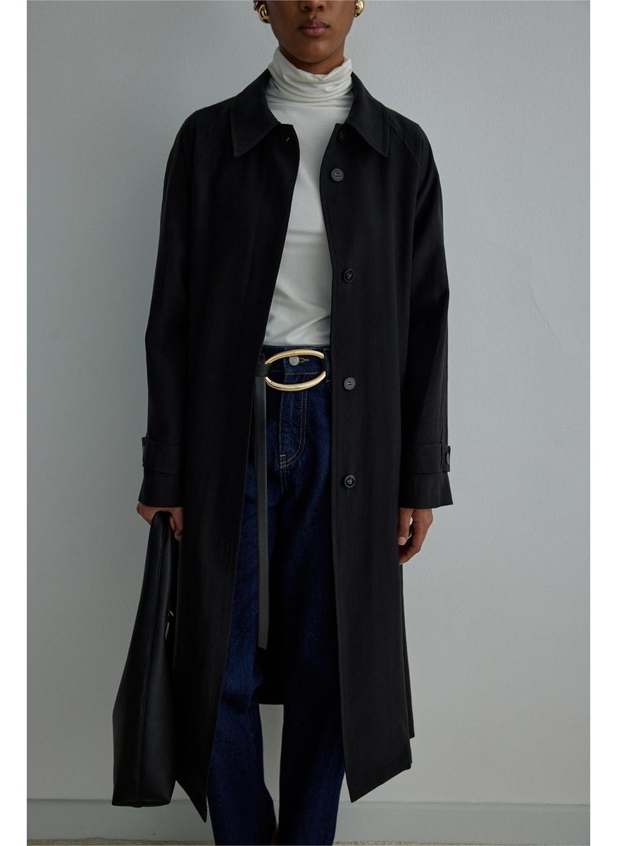 Black Weightless Long Trench Coat