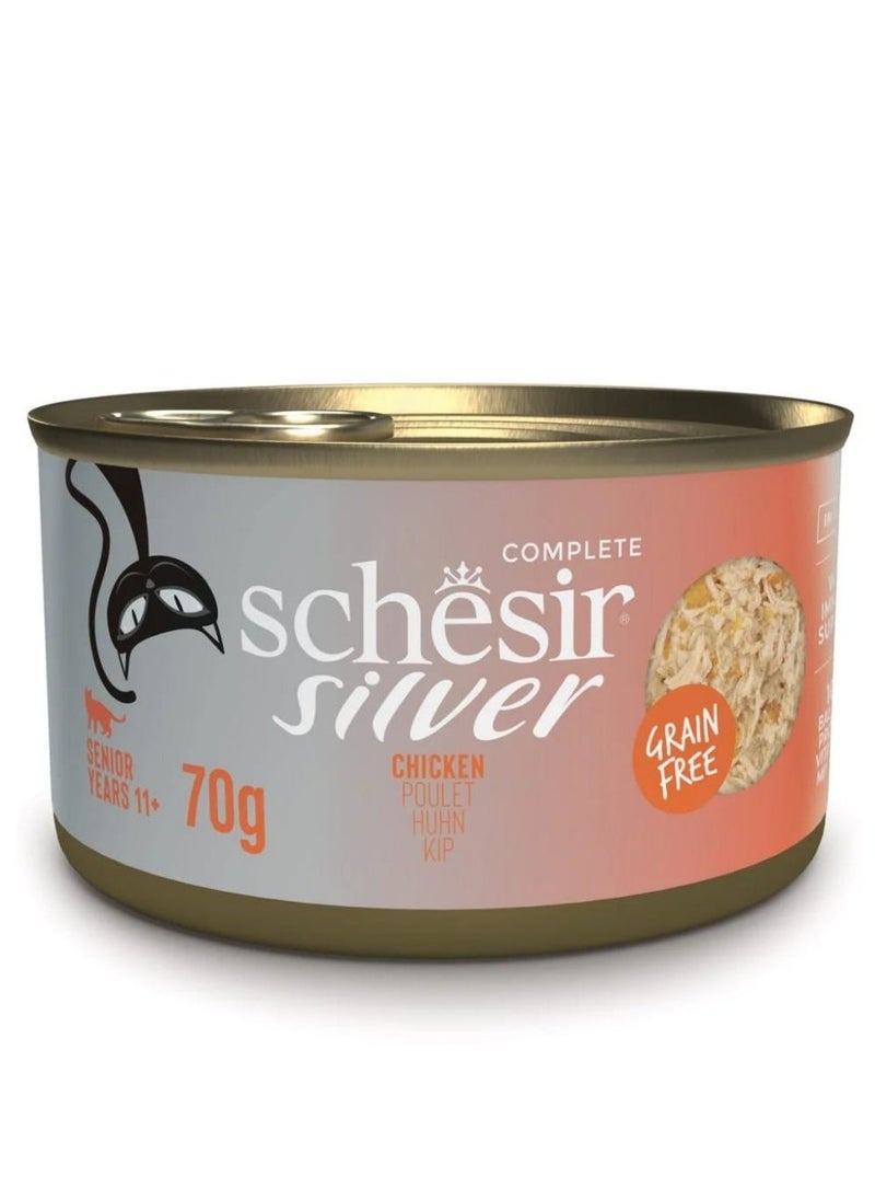 Schesir, Silver Senior Cat Wholefood - Chicken - 70g X 12Cans in 1BOX