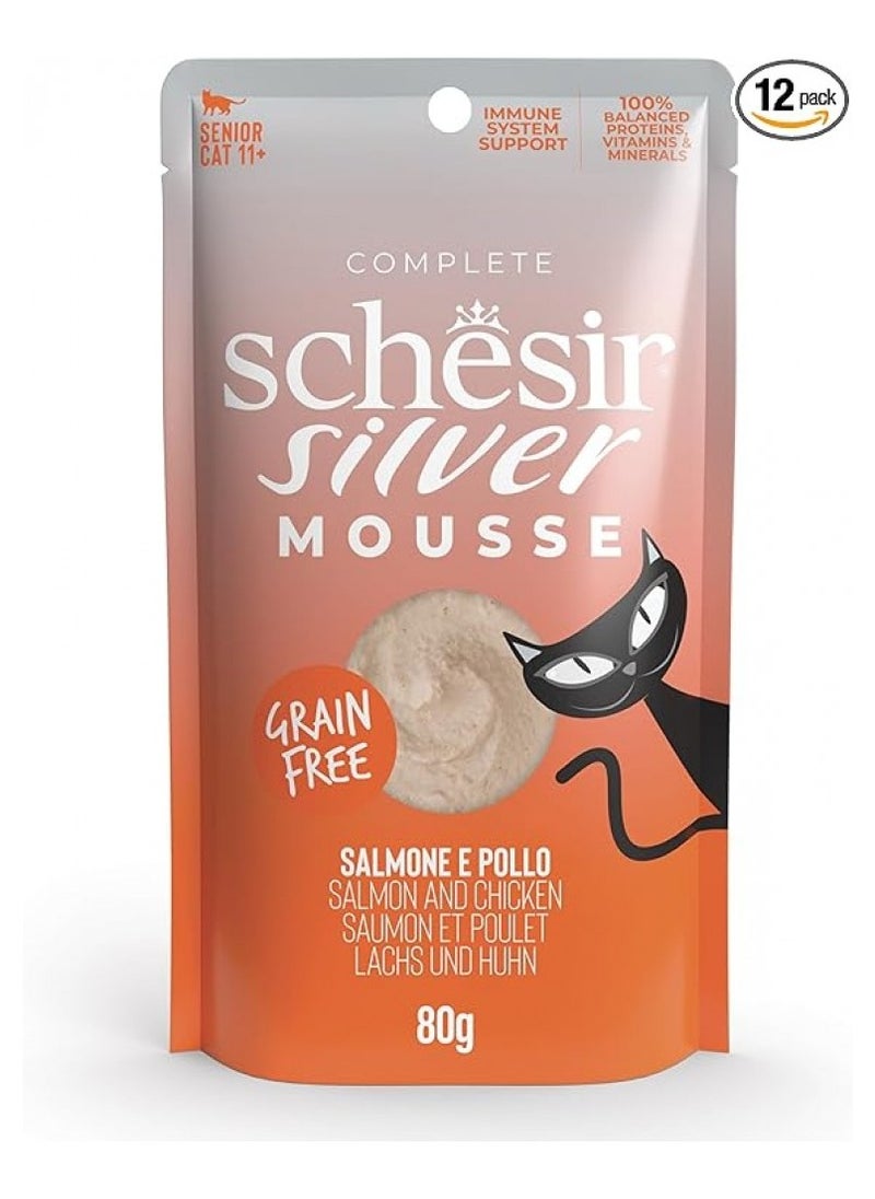 Schesir, Silver Mousse For Senior Cat - Salmon And Chicken - 80g X 12Cans - 1BOX