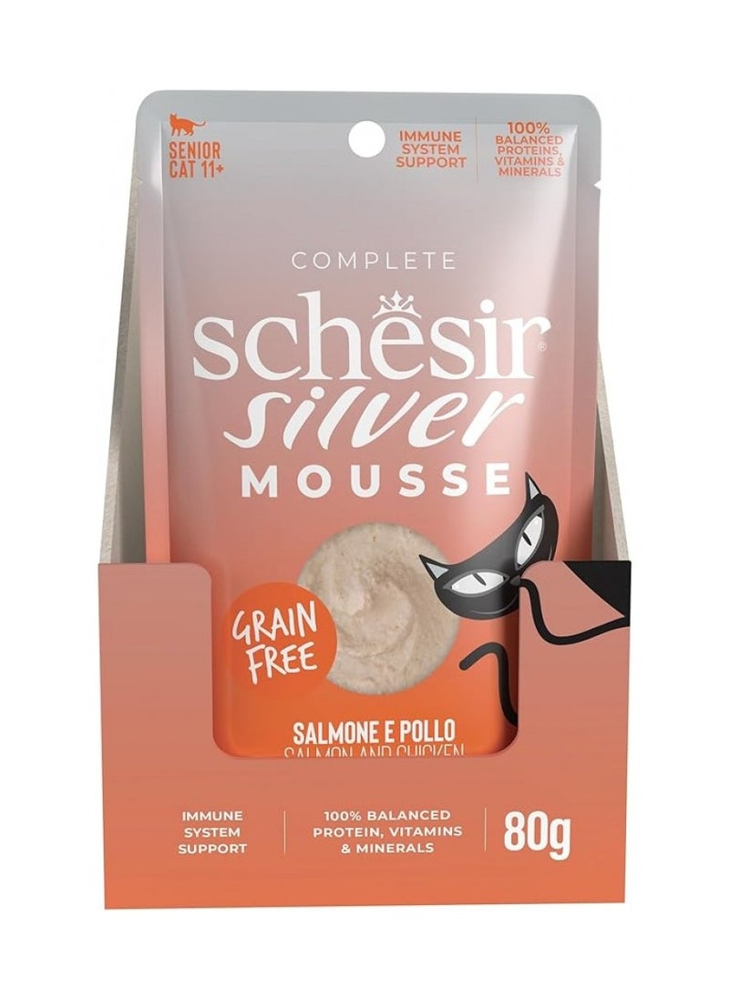 Schesir, Silver Mousse For Senior Cat - Salmon And Chicken - 80g X 12Cans - 1BOX