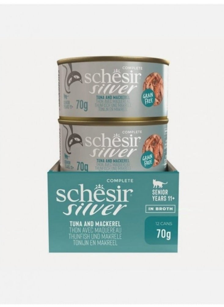 Schesir, Silver Senior Cat Wholefood - Tuna And Mackerel - 70g X 12Cans in 1BOX