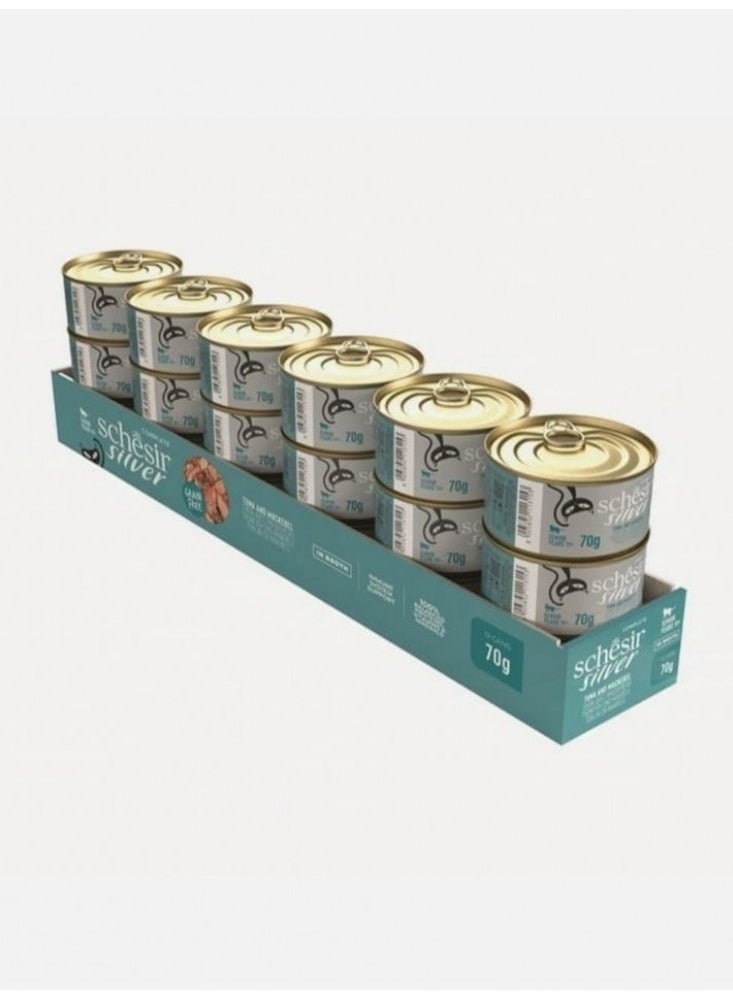 Schesir, Silver Senior Cat Wholefood - Tuna And Mackerel - 70g X 12Cans in 1BOX