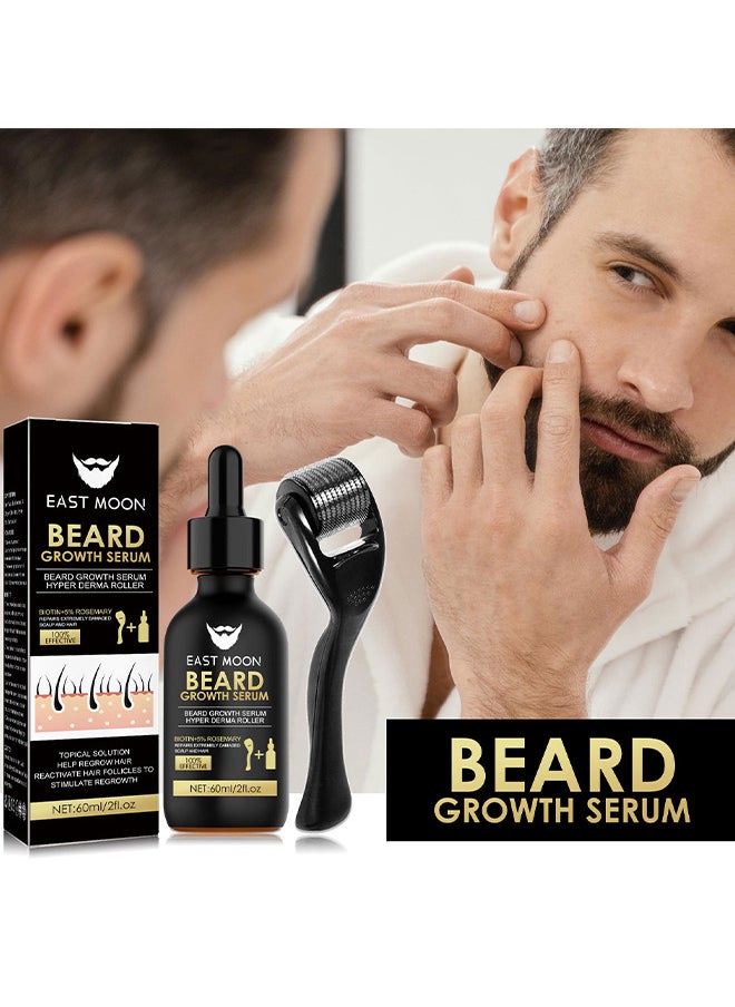 Beard Growth Serum Hyper Derma Roller, Men Rosemary Oil Moustache Growth Enhancer ​Anti Hair Loss Care Serum With Beard Rolle 60ML