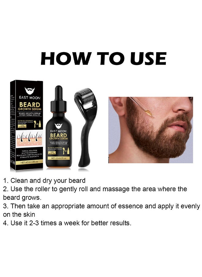 Beard Growth Serum Hyper Derma Roller, Men Rosemary Oil Moustache Growth Enhancer ​Anti Hair Loss Care Serum With Beard Rolle 60ML