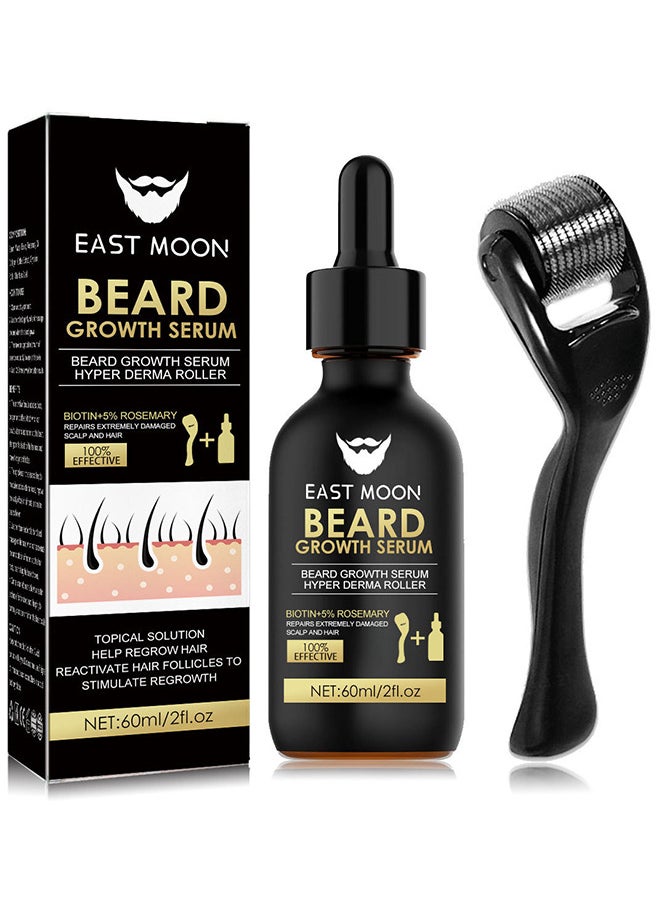 Beard Growth Serum Hyper Derma Roller, Men Rosemary Oil Moustache Growth Enhancer ​Anti Hair Loss Care Serum With Beard Rolle 60ML