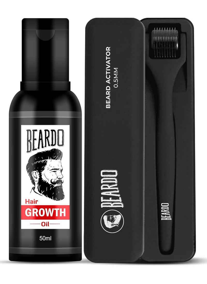 Beard Booster Combo - Beard and Hair Growth Oil 50 ml - with Beard Advance Derma Roller for Men - Supports faster beard growth and thicker looking beard