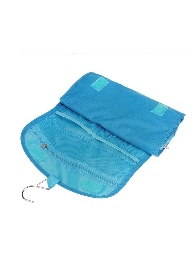 Waterproof Spacious Portable Travel Storage Bags Multiple Pockets Large Capacity Folding Toiletry Bags Organizer Outdoor/Home Makeup Cosmetic Bags with Flexible Hanging Hook (Blue)