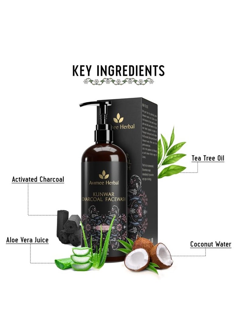 Kunwar Charcoal Face Wash - For Oil and Dust Free Skin - Deep Cleaning With Activated Charcoal and Neem Extracts - 400 ml