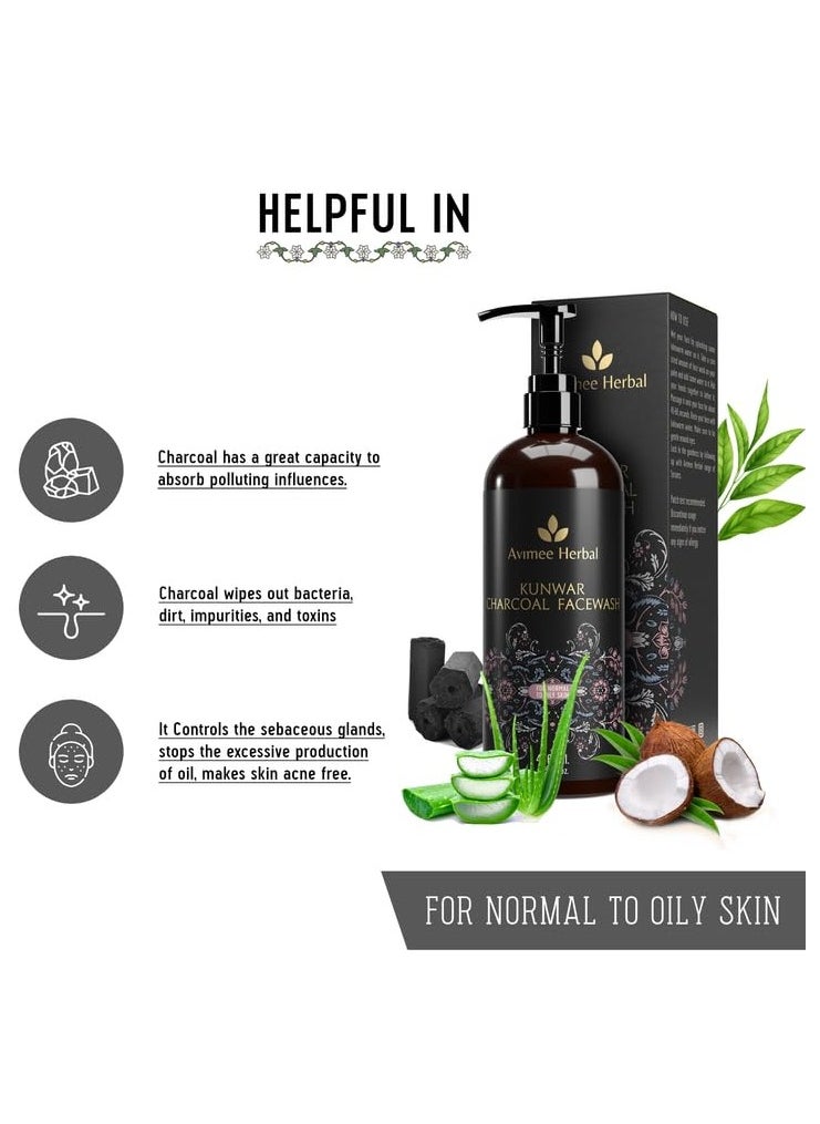 Kunwar Charcoal Face Wash - For Oil and Dust Free Skin - Deep Cleaning With Activated Charcoal and Neem Extracts - 400 ml