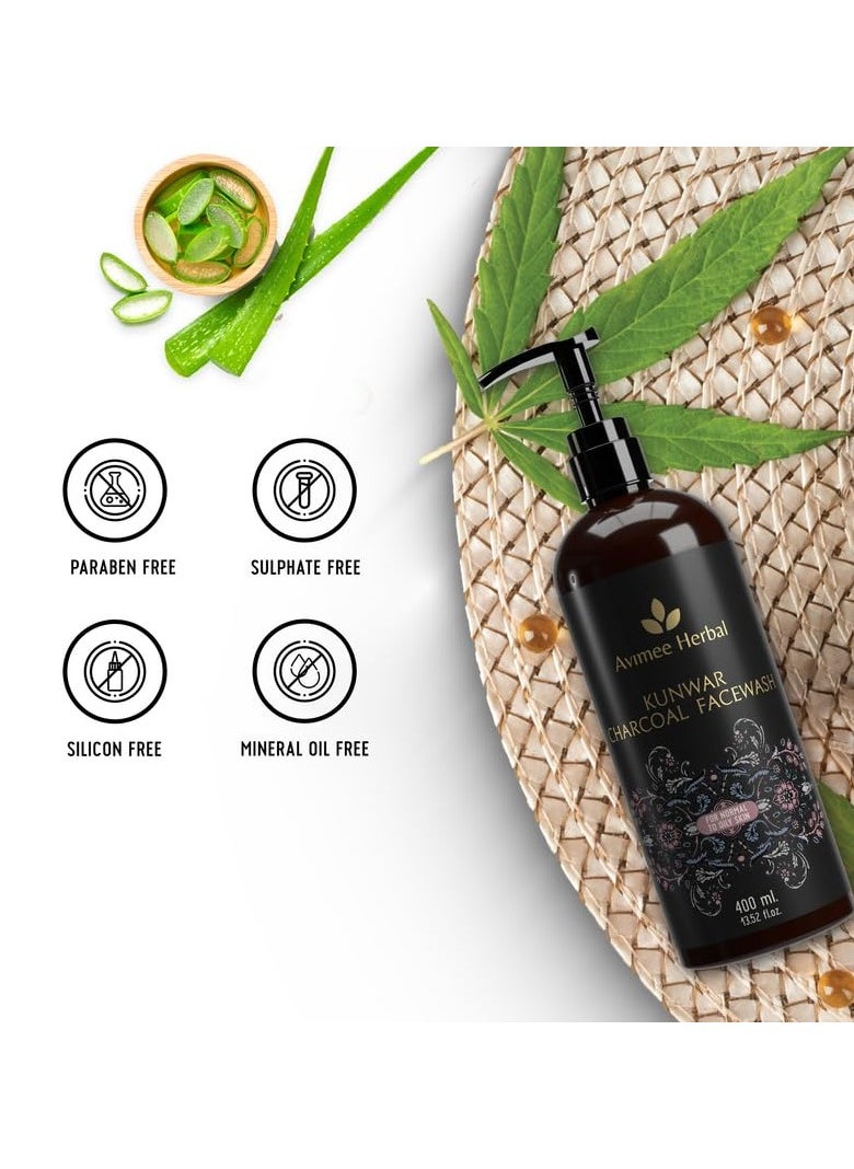 Kunwar Charcoal Face Wash - For Oil and Dust Free Skin - Deep Cleaning With Activated Charcoal and Neem Extracts - 400 ml