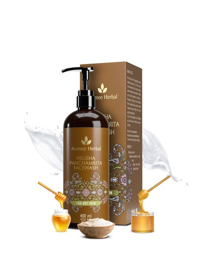 Prusha Panchamrita Facewash - For Normal and Dry Skin - Contains Curd, Milk, Honey, Jaggery to Gently Cleanse Your Skin Leaving It Moisturized - 400 mL