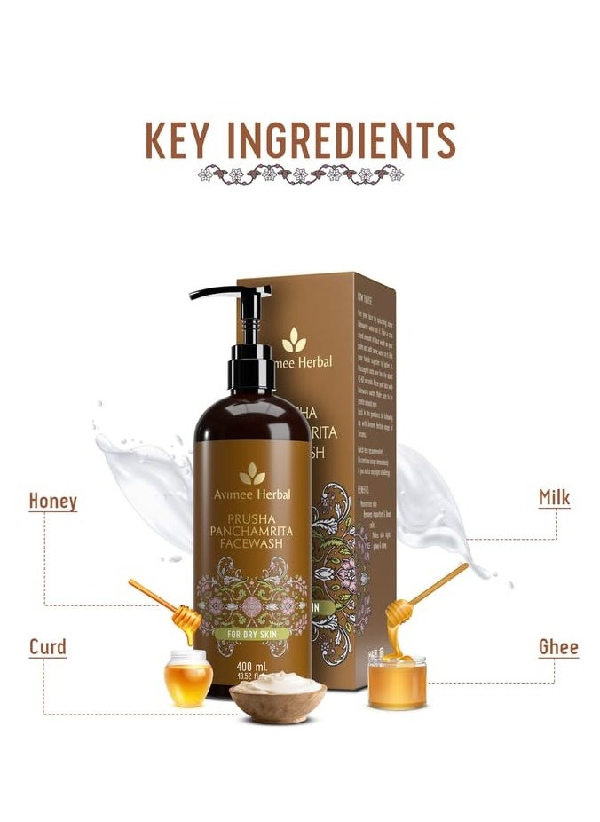 Prusha Panchamrita Facewash - For Normal and Dry Skin - Contains Curd, Milk, Honey, Jaggery to Gently Cleanse Your Skin Leaving It Moisturized - 400 mL