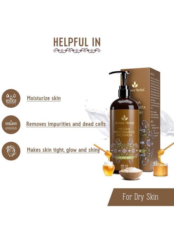 Prusha Panchamrita Facewash - For Normal and Dry Skin - Contains Curd, Milk, Honey, Jaggery to Gently Cleanse Your Skin Leaving It Moisturized - 400 mL