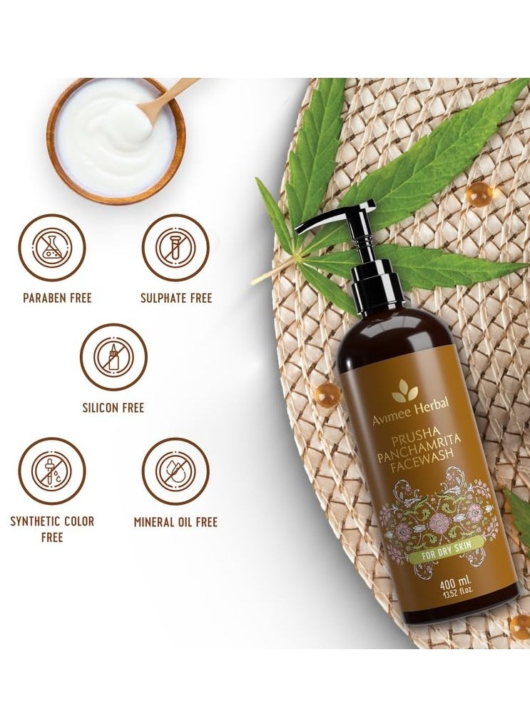 Prusha Panchamrita Facewash - For Normal and Dry Skin - Contains Curd, Milk, Honey, Jaggery to Gently Cleanse Your Skin Leaving It Moisturized - 400 mL