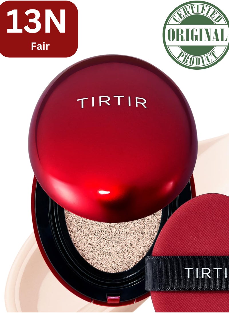 TIRTIR Mask Fit 13C Fair Red Cushion Foundation | Full coverage, Weighless, Skin fit, Satin Glow Finish, Korean cushion foundation