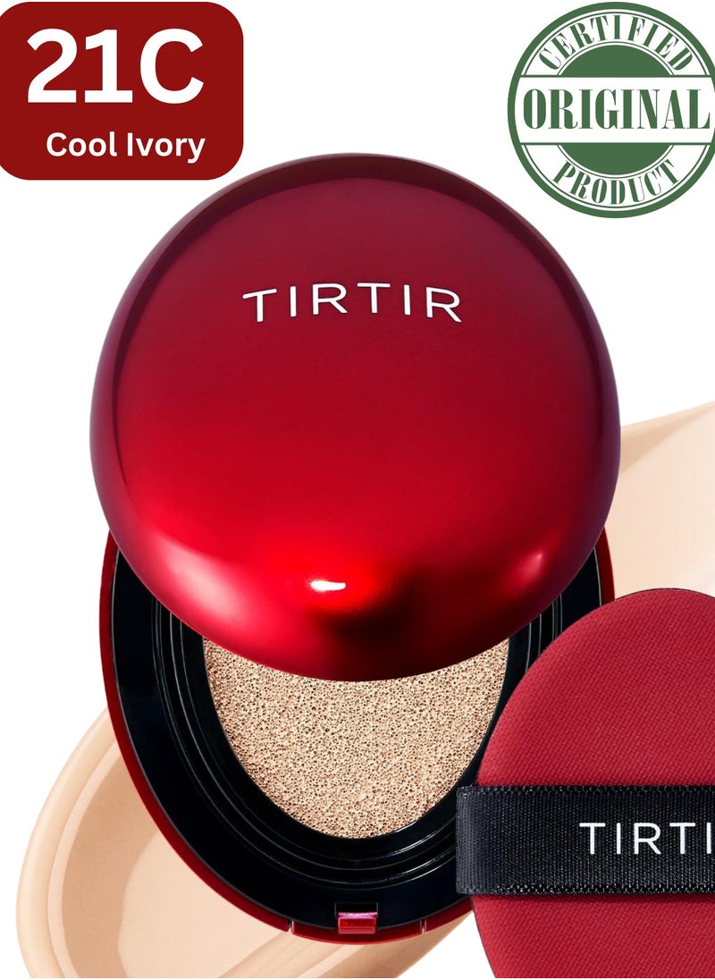 TIRTIR Mask Fit Red 21C Cool Ivory Cushion Foundation | Full coverage, Weightless, Skin fit, Satin Glow Finish, Korean cushion foundation