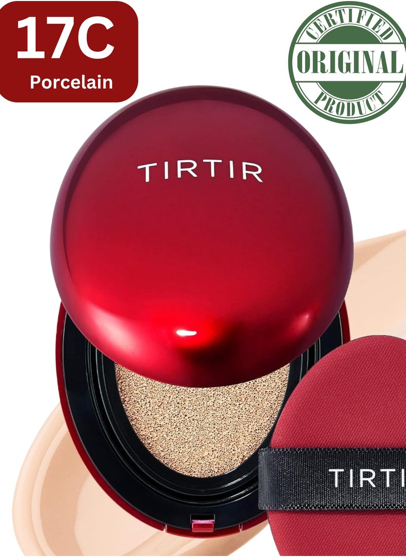 TIRTIR Mask Fit Red 17C Porcelain Cushion Foundation | Full coverage, Weightless, Skin fit, Satin Glow Finish, Korean cushion foundation