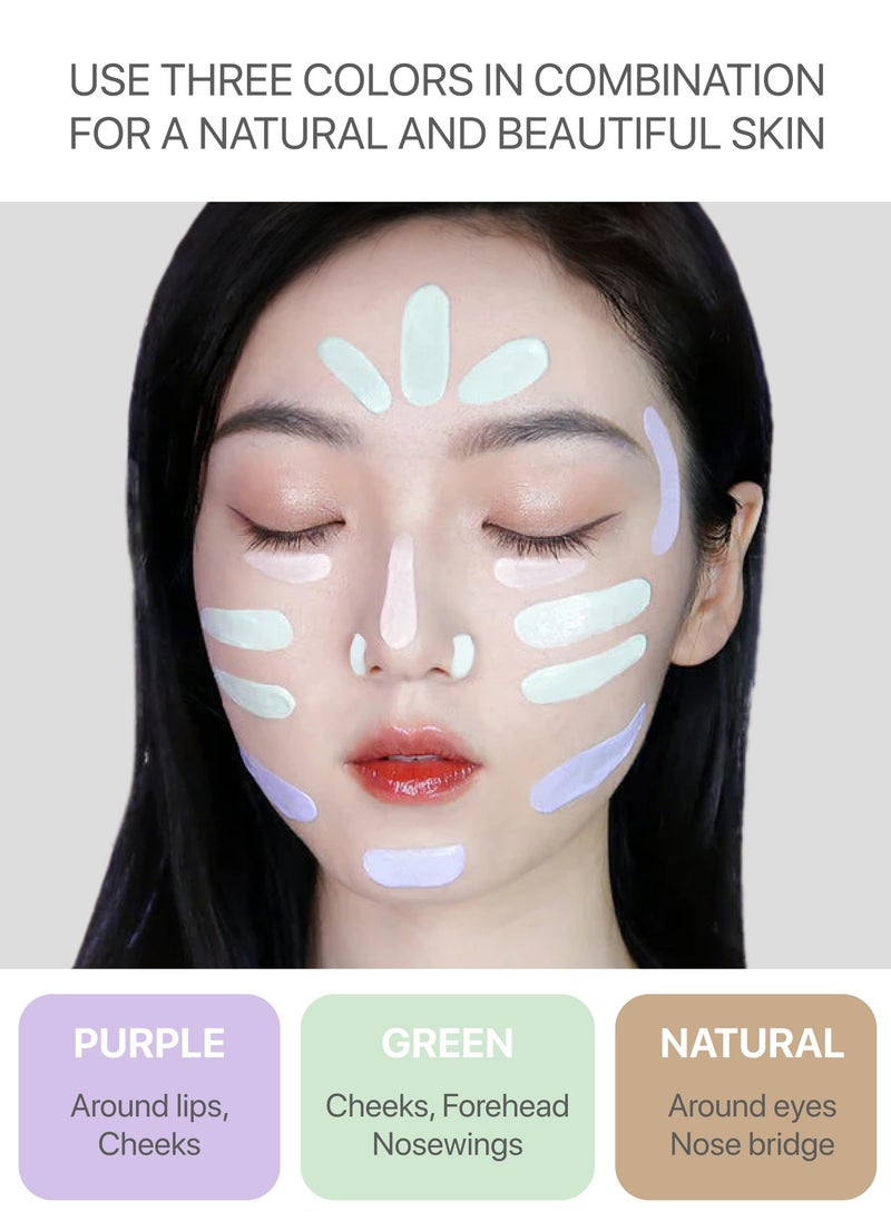 Korean Makeup Bundle - Hydrating Face Green Primer SPF40 & Natural Beige Liquid Foundation CC Cream - Color Correcting, Long-Lasting Coverage for Sensitive Skin