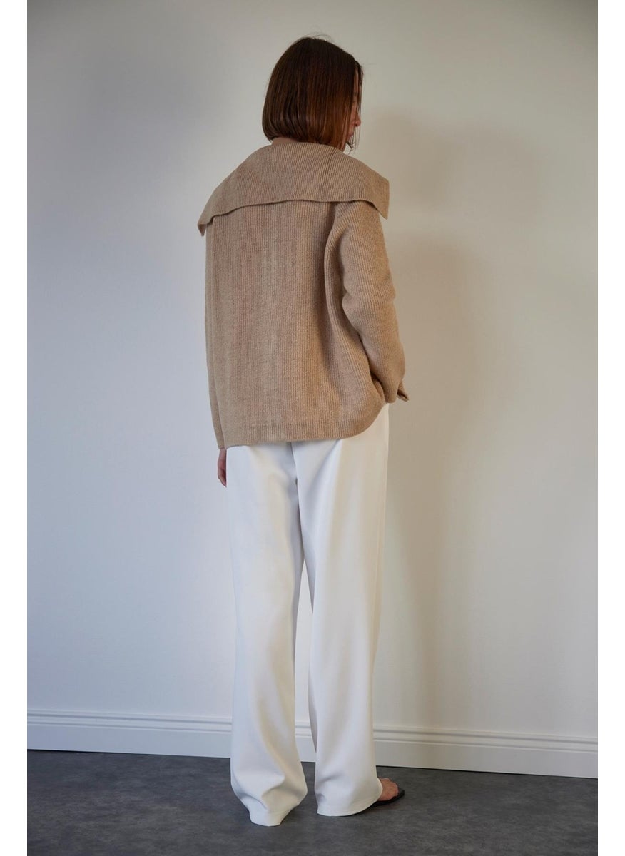 Beige Double Zipper Knitwear Cardigan