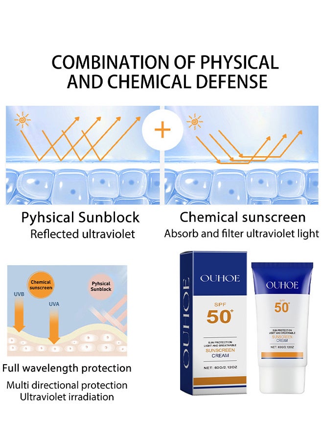 Ehd Sunscreen Cream, Moisturizer Sunscreen For Face SPF 50+, Fast Absorption And No Sticky Even Skin Tone UV Sunscreen, Refreshing Protective Physical Chemical Sunblock, 60G