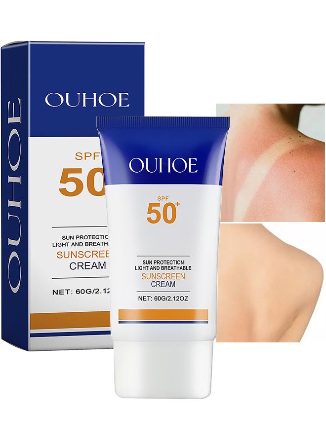 Ehd Sunscreen Cream, Moisturizer Sunscreen For Face SPF 50+, Fast Absorption And No Sticky Even Skin Tone UV Sunscreen, Refreshing Protective Physical Chemical Sunblock, 60G