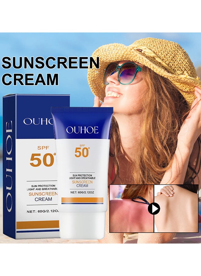 Ehd Sunscreen Cream, Moisturizer Sunscreen For Face SPF 50+, Fast Absorption And No Sticky Even Skin Tone UV Sunscreen, Refreshing Protective Physical Chemical Sunblock, 60G