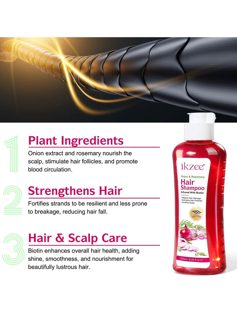 250ml Onion Rosemary Hair Shampoo with Biotin for Hair Growth Repairs Dry Damaged Hair Activates Hair Follicles Scalp Treatment Onion and Rosemary Hair Shampoo for Hair Regrowth